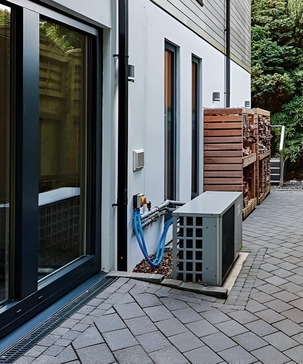 ASHP mounted outside of a residential building