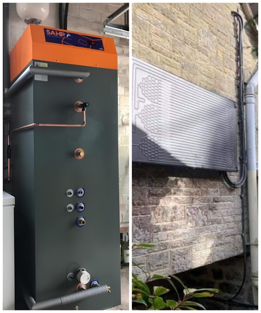 A fully installed outdoor solar-assisted heat pump, providing an energy-efficient heating and cooling solution for sustainable homes.