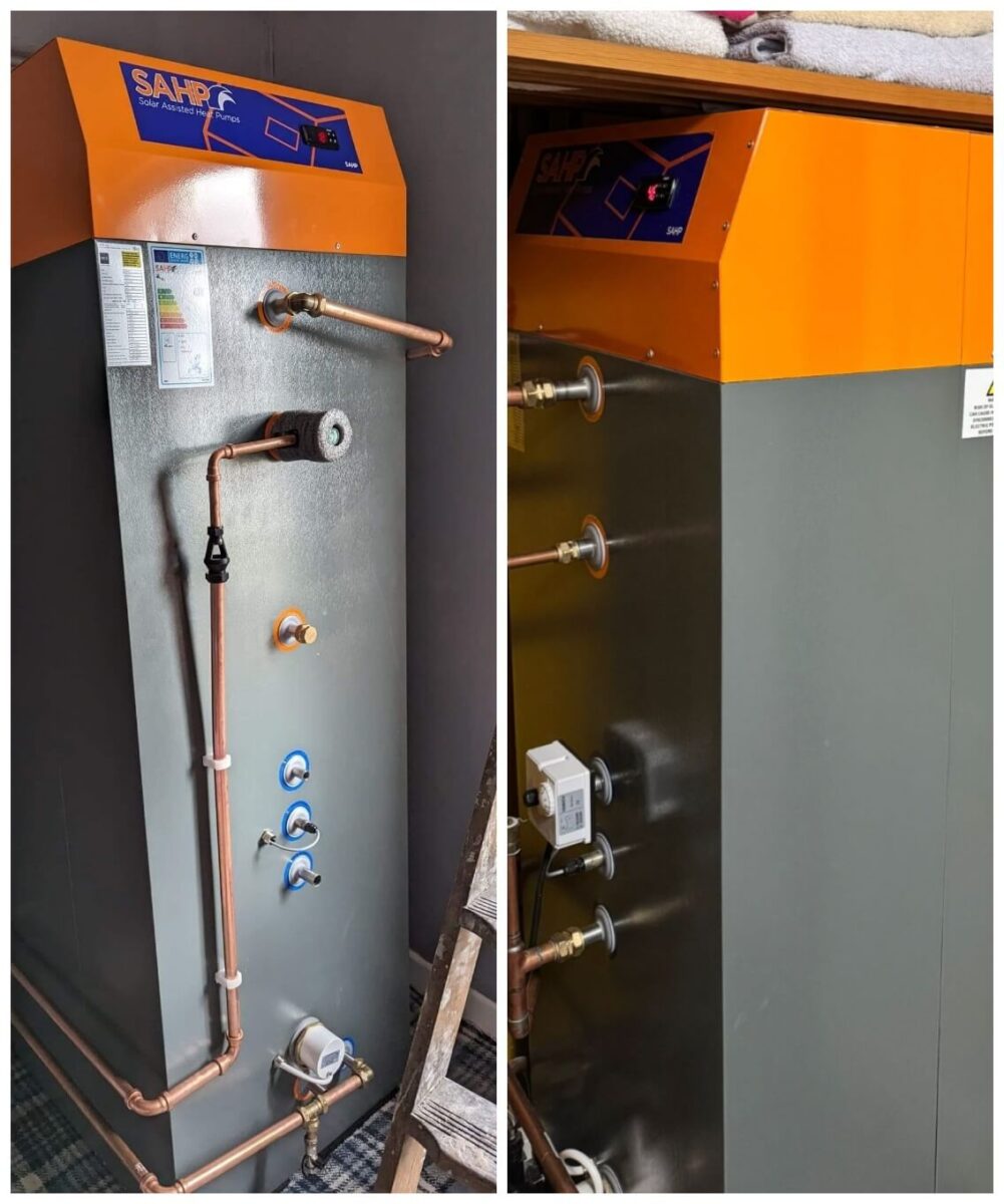 A solar-assisted heat pump system installed with precision in a home, ensuring sustainable and efficient energy use for heating and cooling.