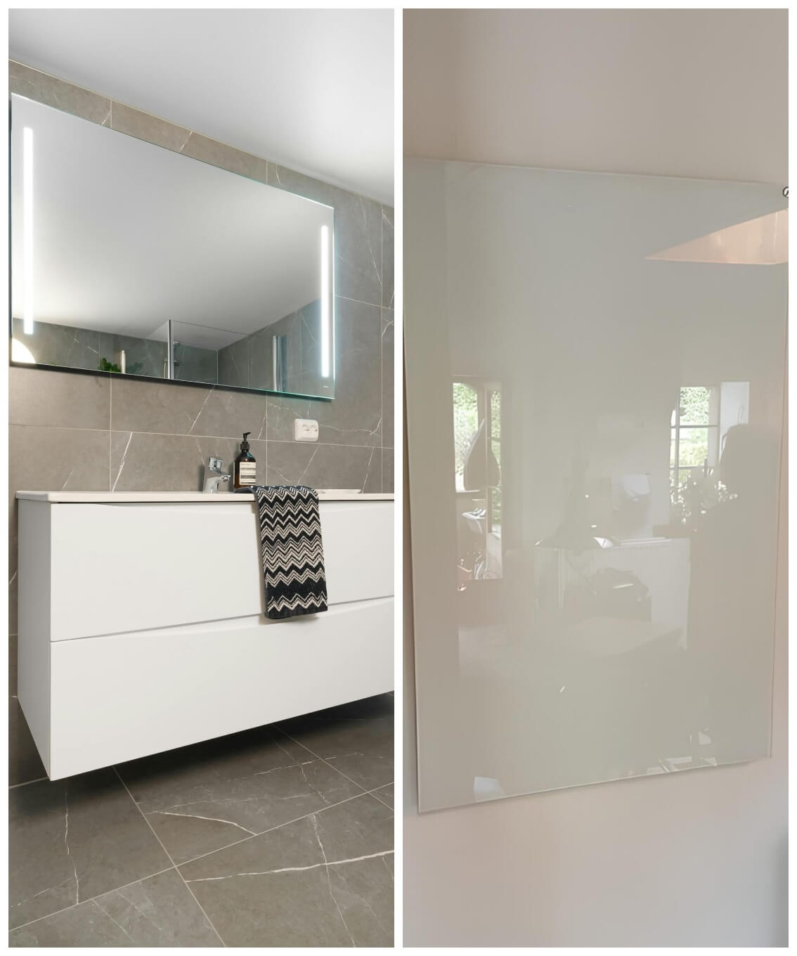 An ultra-thin infrared heating panel with a polished, contemporary surface, providing safe and energy-efficient warmth in a stylish home setting.