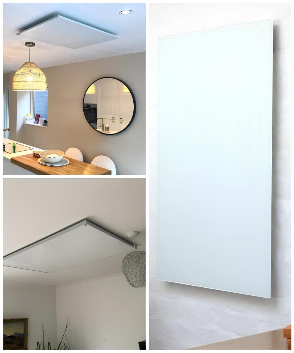 Sleek infrared heating panels professionally installed in a modern interior, offering clean aesthetics and energy-efficient warmth.