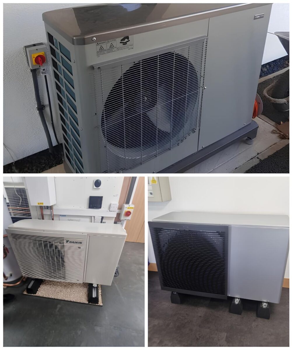 Compact air source heat pump outdoor unit installed neatly, ensuring optimal performance and space-saving design.