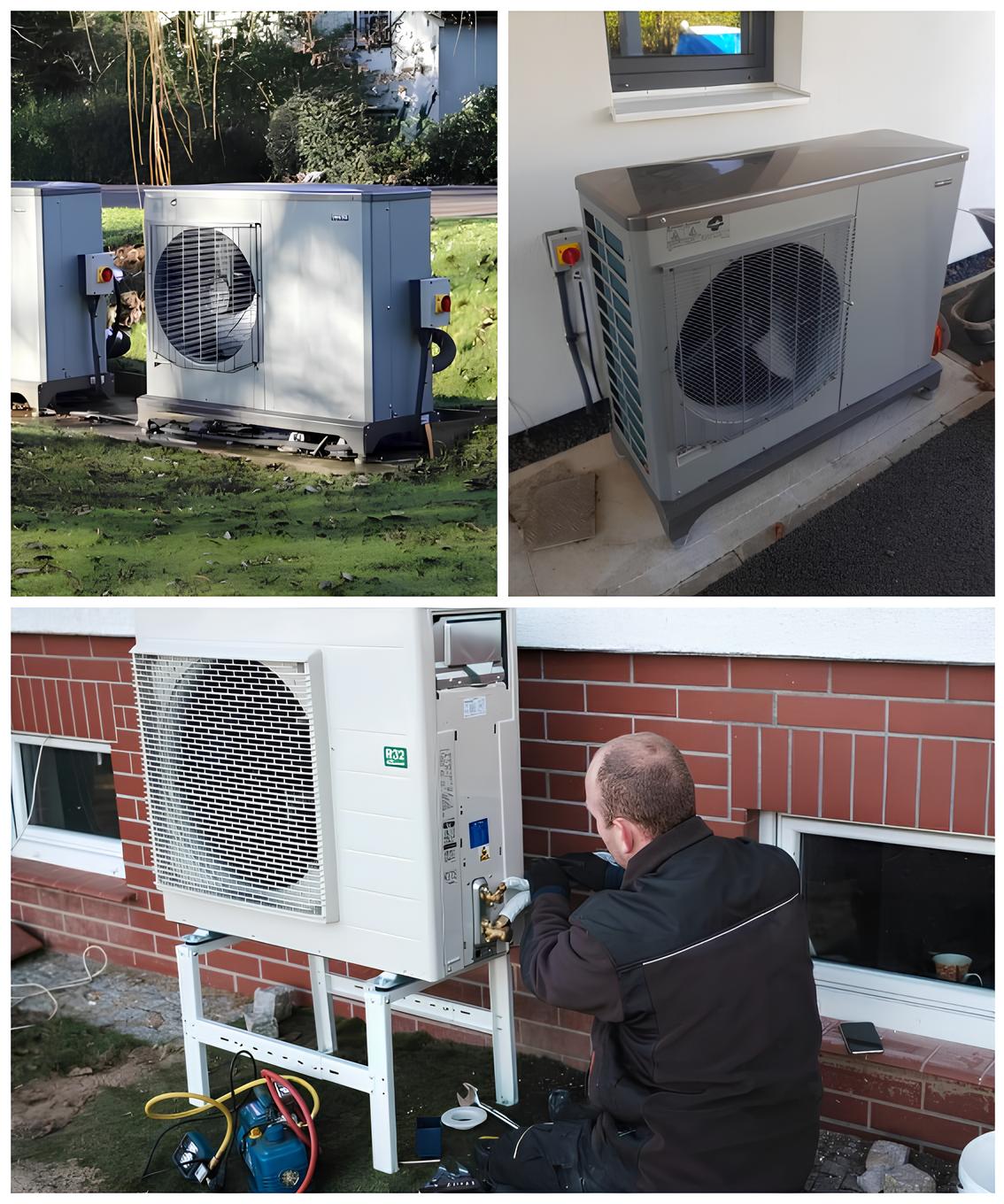 Streamlined air source heat pump setup with seamless integration into exterior walls, delivering efficient heating with a polished look.