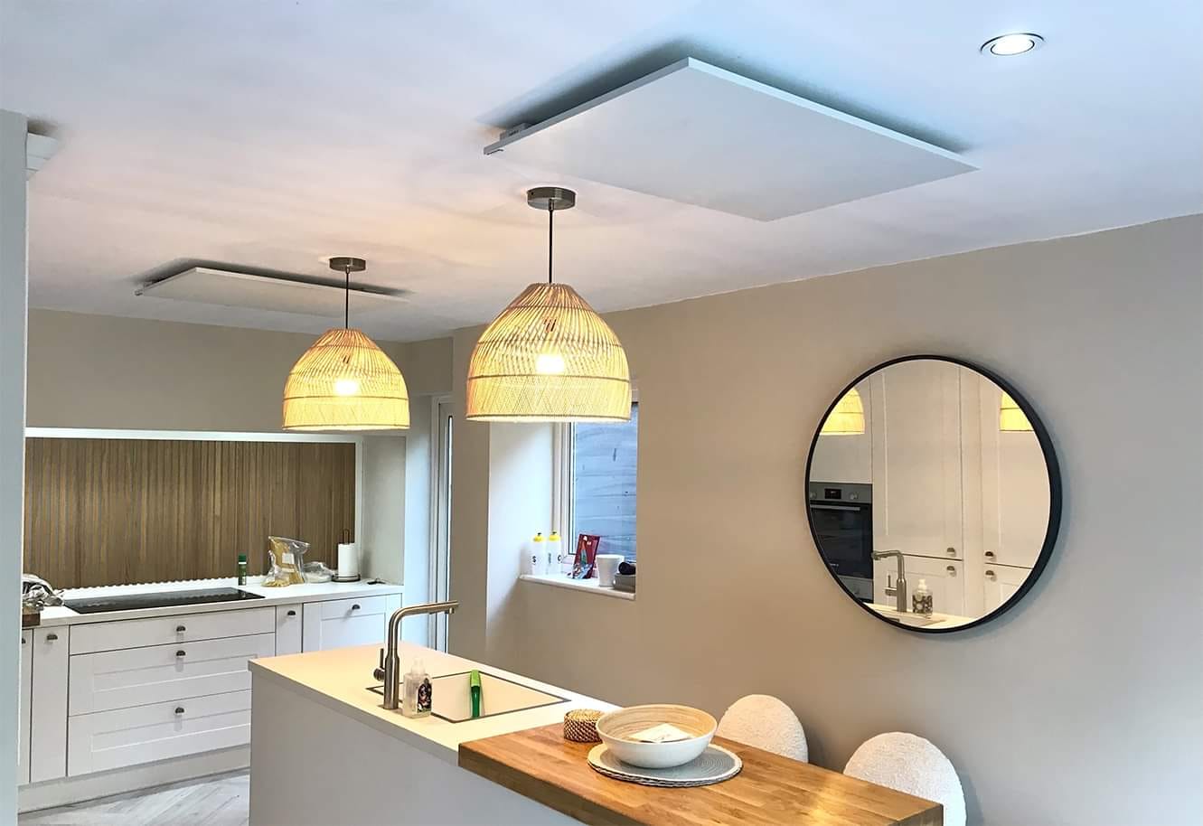 Far infrared heaters installer on ceiling in the kitchen