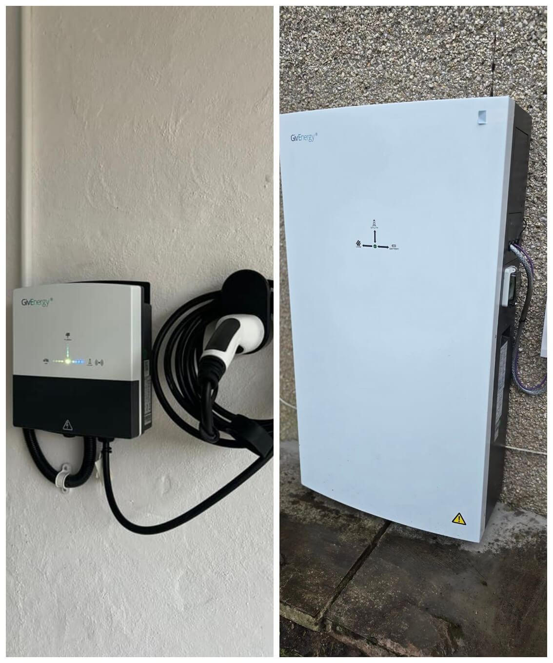 Dual-view collage featuring professionally integrated solar battery units, emphasizing secure mounting and seamless residential energy system design.