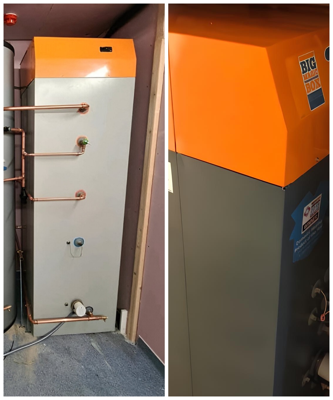 Eco-friendly solar-assisted heat pump collage showing before-and-after images of expert installation with high energy efficiency
