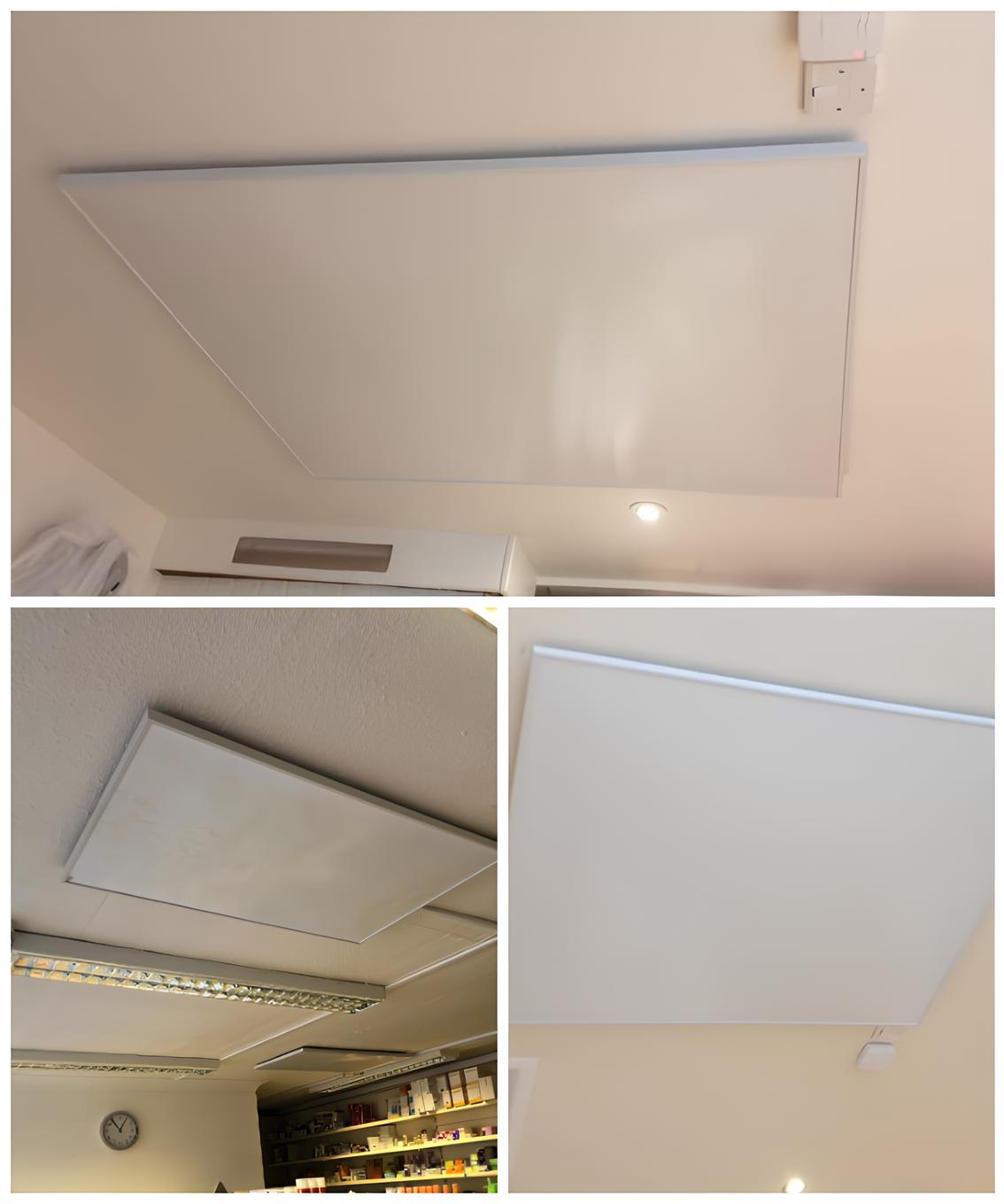 Discreet infrared panel heater installation blending seamlessly into a modern home with a clean, minimalist design.