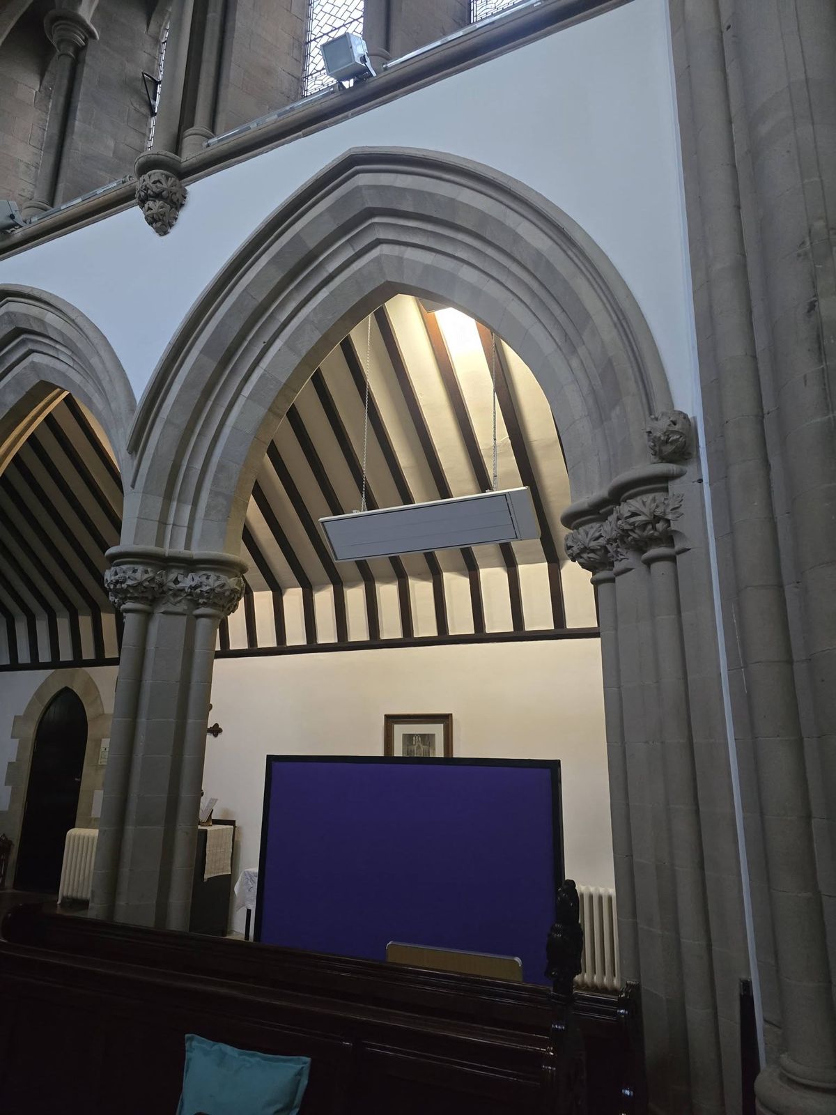 Infrared heater at the chancel arch