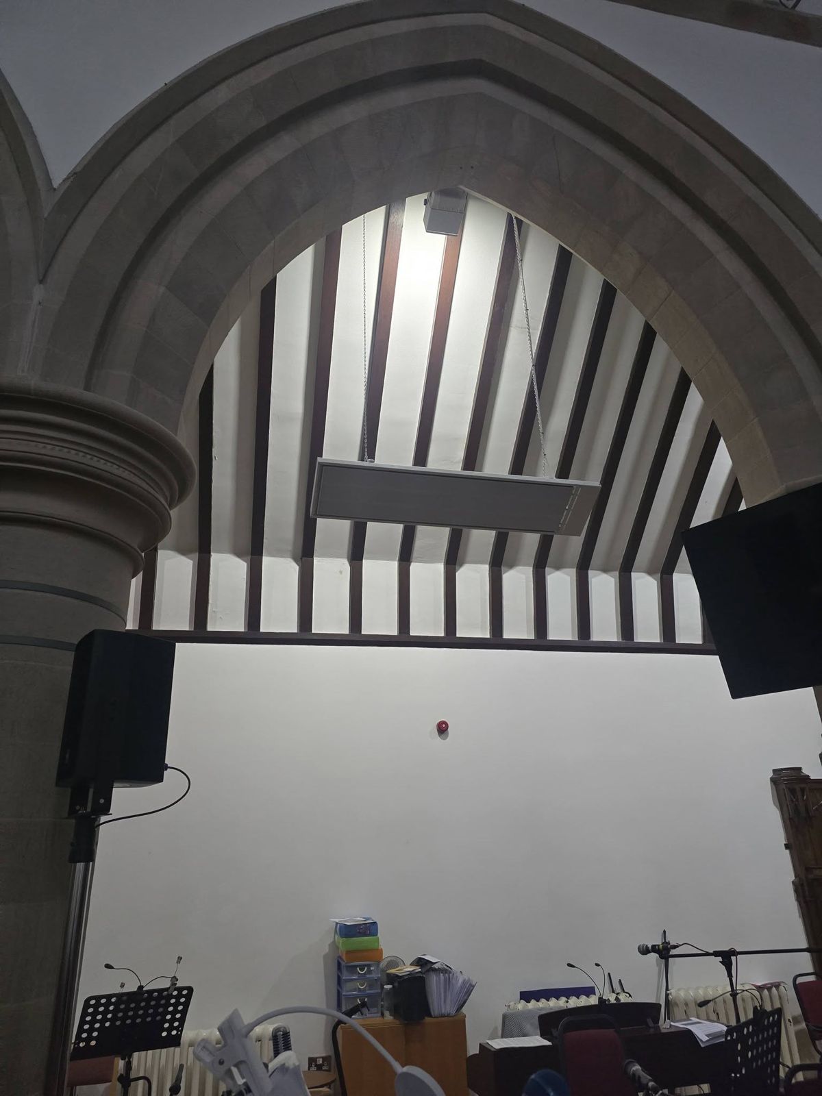 Infrared heater in a high-ceilinged church