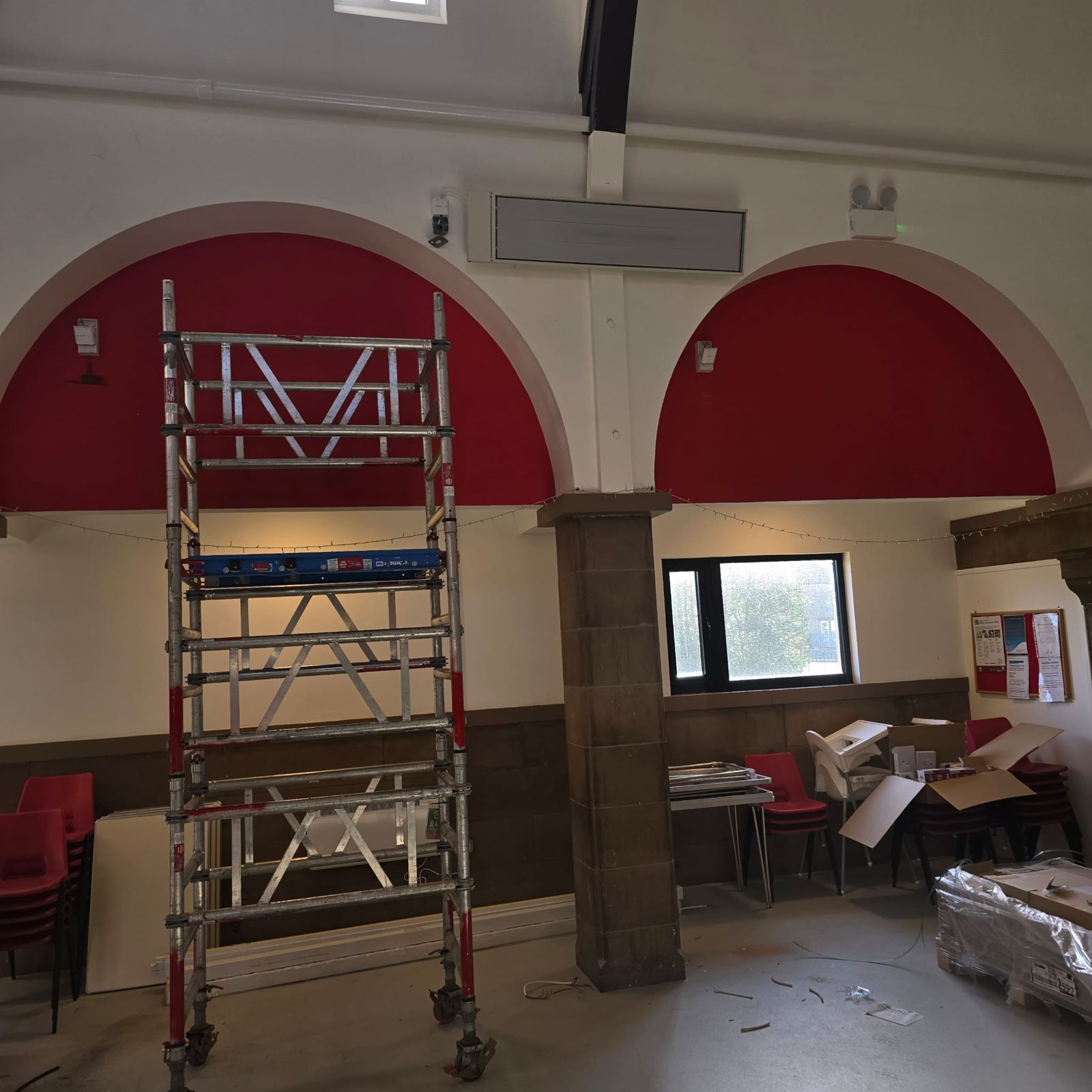 Church infrared heating installation in progress